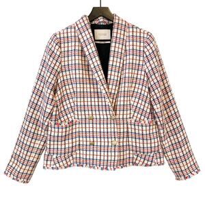 Scotch & Soda Womens Size M Raffia Town Woven Fringe Plaid Blazer Jacket